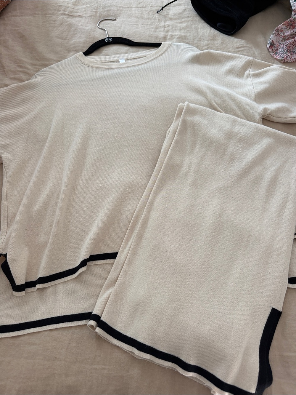 Cream Pajama /Travel Set with black Trim